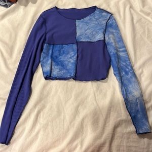 SHEIN Lettuce Trimmed Long Sleeve Tie Dye Patched Crop Top